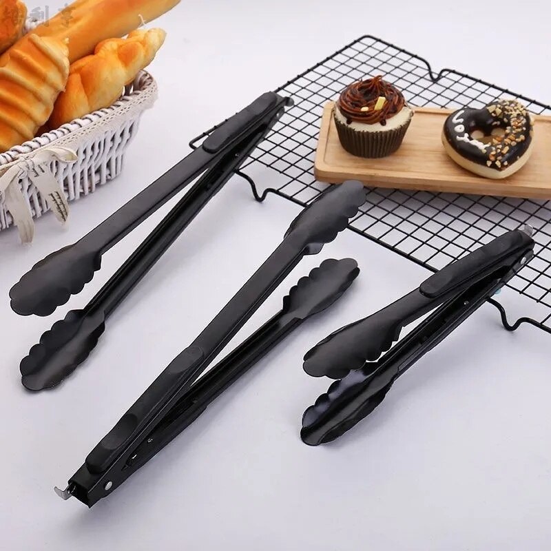 9/12/14 Inch Rvs Voedseltangen Barbecue Zwarte Tong Brood Bbq Salade Tang Cook Party Buffet Clip Keuken accessoires