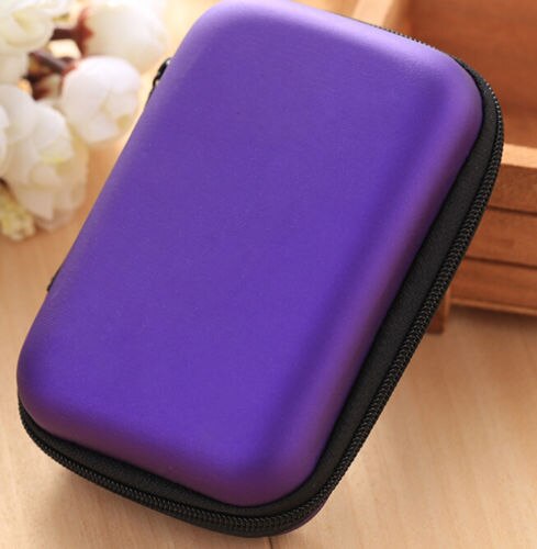 Travel Digital USB Storage Portable Travel Headset Earphone Earbud Cable Storage Pouch Bag Hard Case Box: Purple 