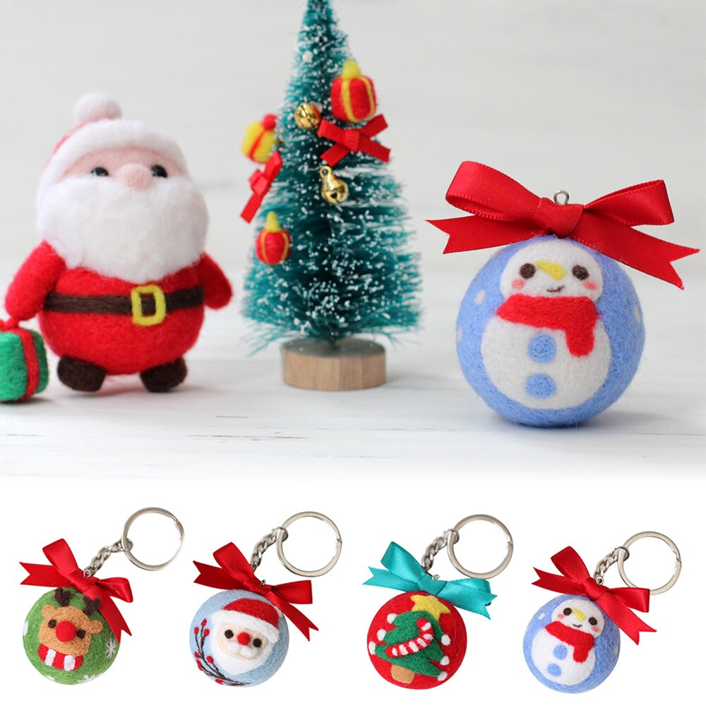 Hecho a mano Diy lana Kit de fieltro llavero Papá Noel serie Kit de fieltro decoración de Navidad Hangings muñeco de nieve alce fieltro bola artesanía