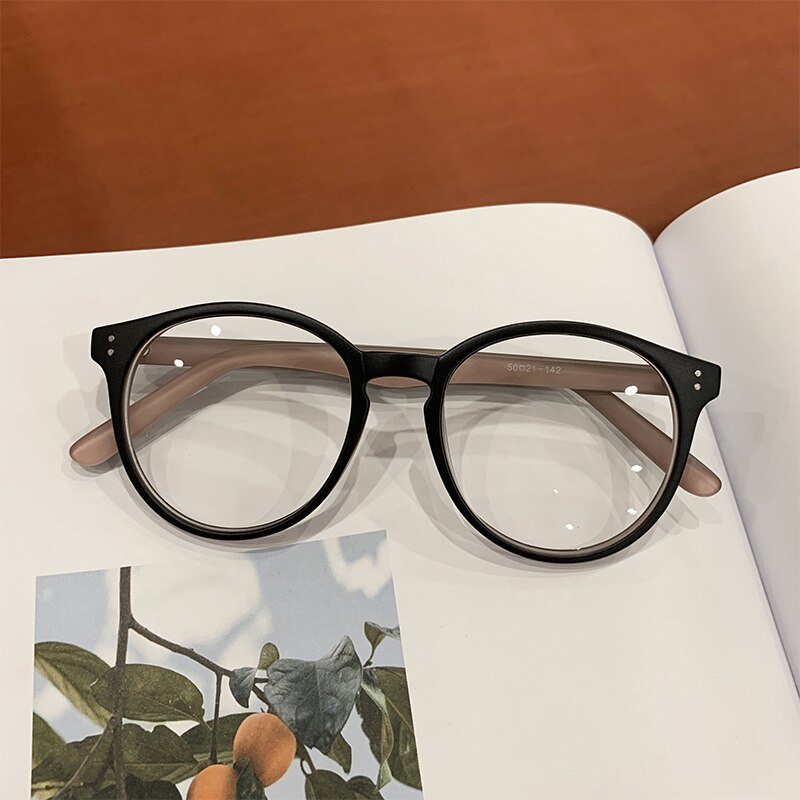 OVZA-gafas ovaladas para mujer y hombre, lentes transparentes con montura de dos colores, Retro, S4089: Matte black