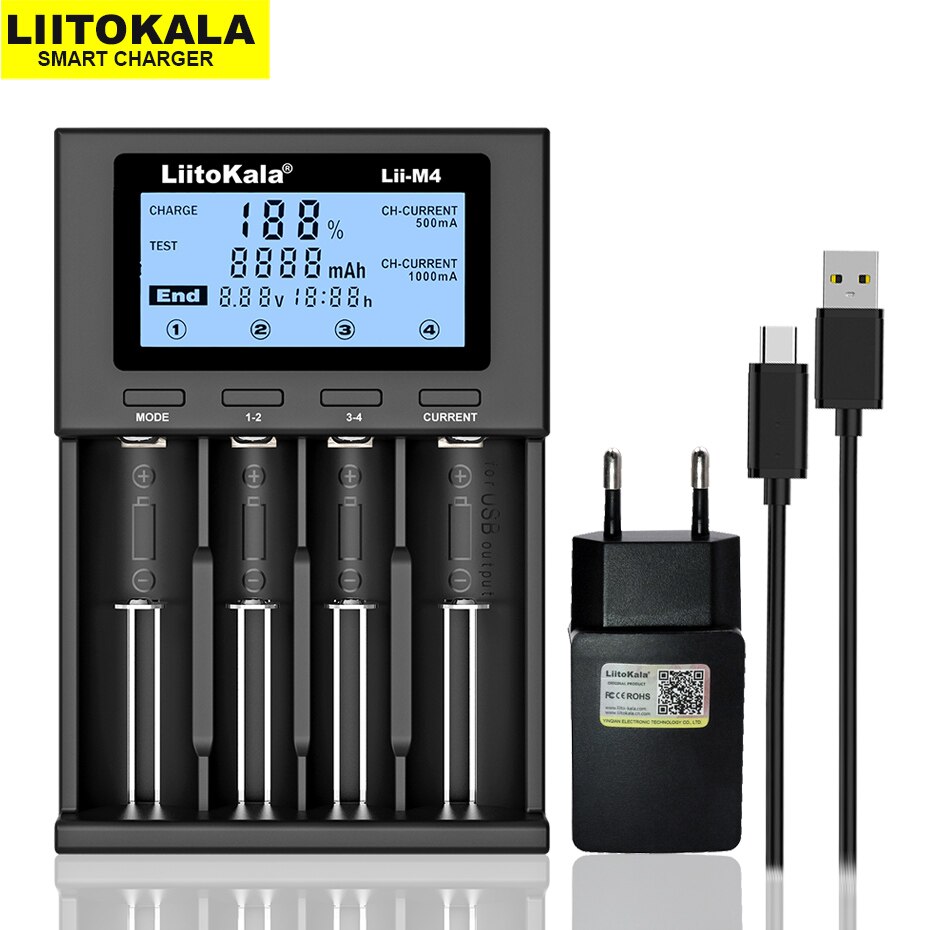 Liitokala Lii-500 Lii-PD4 Lii-S6 Lii-500S 18650 21700 26650 AA AAA for 18350 18500 16340 17500 25500 10440 17350 battery Charger: Lii-S4 Full set / EU