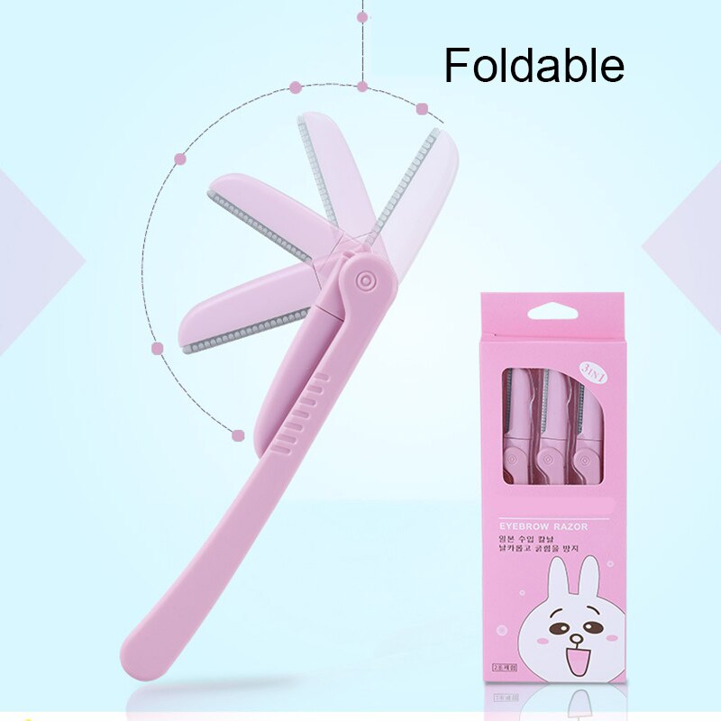 Eldridge 3Pcs/Set Pink Eyebrow Trimmer Armpit Hair Razor Beauty Face Eyebrow Shaver Stainless Steel Blades Makeup Tools
