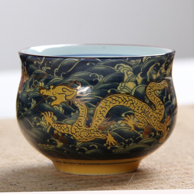 Royal Dragon Double Wall Tea Cup 100ml Chinese Traditional Ceramic Procelain Teacup TiKuanYin Puer Tea Bowl: D