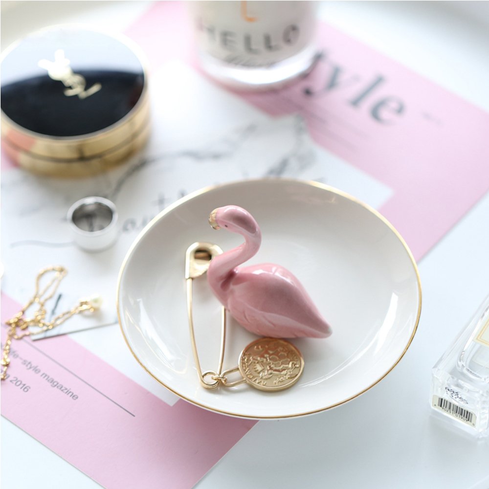 Narwaldate forgyldt keramisk flamingo ring smykkeholder fadorganisator display øreringe armbånd nøgle halskæde badeværelsesvask organiser
