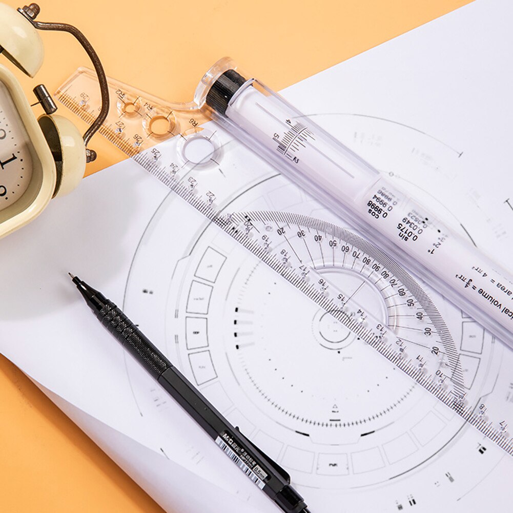 30cm Rolling Pusher Angle Parallel Ruler Angle Ruler Balancing Scale Ruler for Student Drawing Roller Protractor Compass