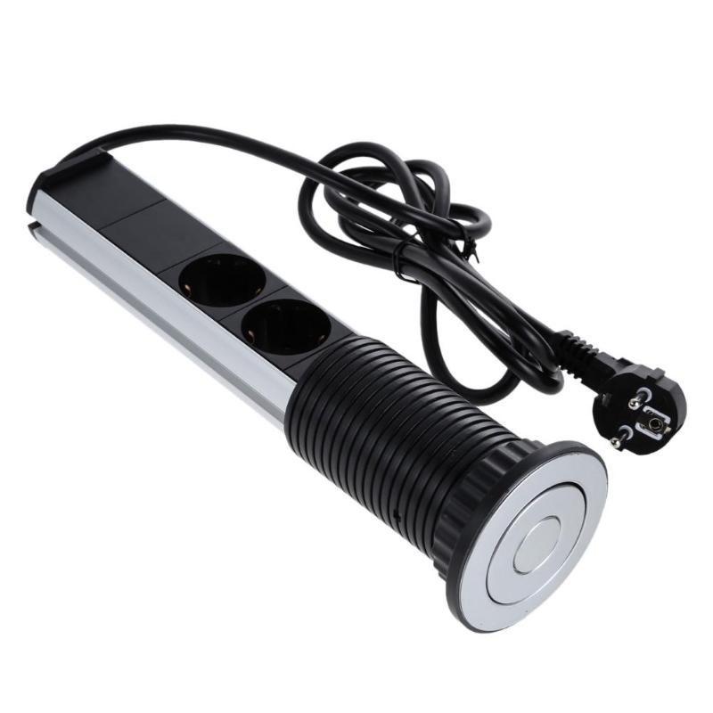 UK/EU Plug 220V 16A PULL POP UP Electrical 3 Plug Socket 2 USB Desk Table Plug Sockets Retractable for Countertops Worktop