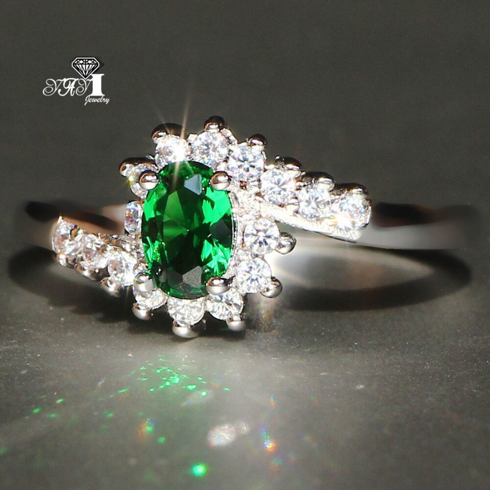 YaYI Sieraden Mode Prinses Cut 2.6 CT Groene Zirkoon Zilveren Kleur Verlovingsringen trouwringen Partij Ringen