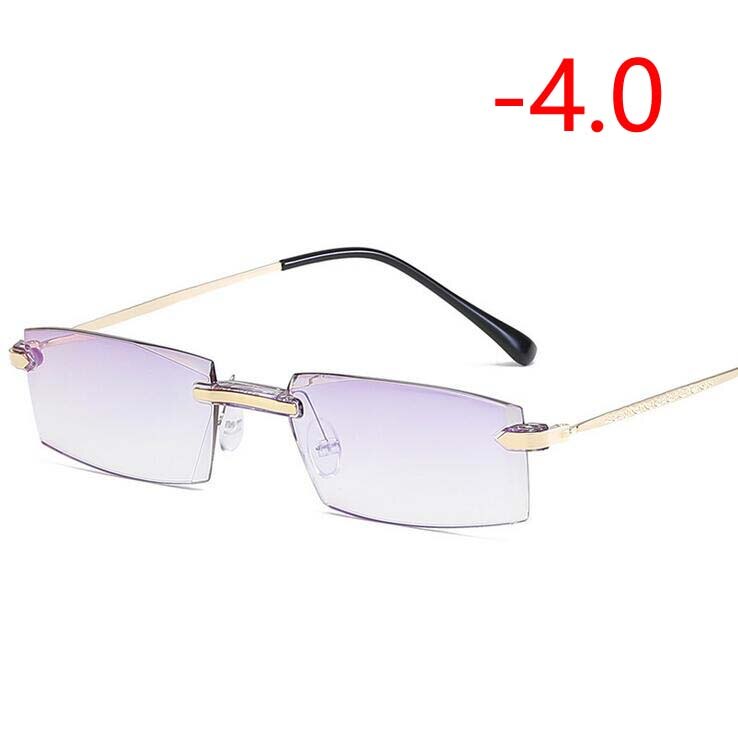Luksus diamant udskåret stil nærsynethed briller mænd anti-blå lys kantfri kortsigtet briller diopter  -1 -1.5 -2 -2.5 to -4.0: Nærsynethed 400