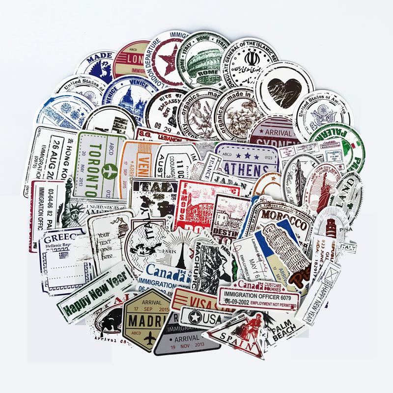 60pcs/lot Postmark Stamp Style Stickers of Popular City Paris York London Rome For Luggage Suitcase Car Decal