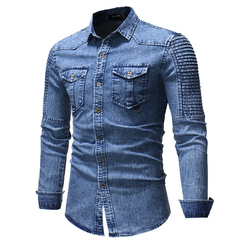 HEFLASHOR Men Denim Jacket Hole Ripped Men Coat Moto Biker Men Jeans Jacket Pockets Chaquetas Hombre Washed Jeans Bomber Jacket