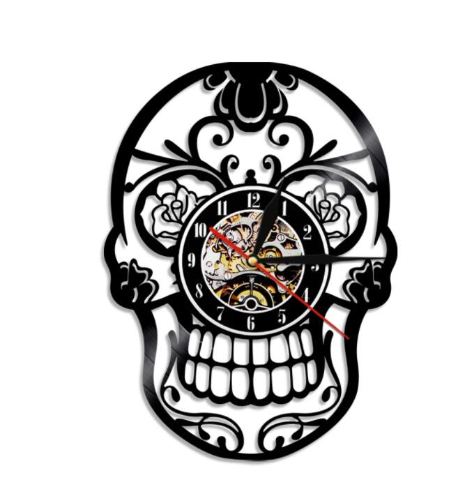 1Piece The Day of Dead l Wall Clock With Led Lighting Gothic Sugar Skull Clock Home Decor reloj digital pared Clock kitchen: No Led