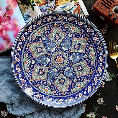 Céramique Vaisselle Gulina Fleur-Centrale en forme Asiatique Exotique Décoratif Plaque Assiette De Fruits Gâteau Dessert Plat Plateau de Petit Déjeuner