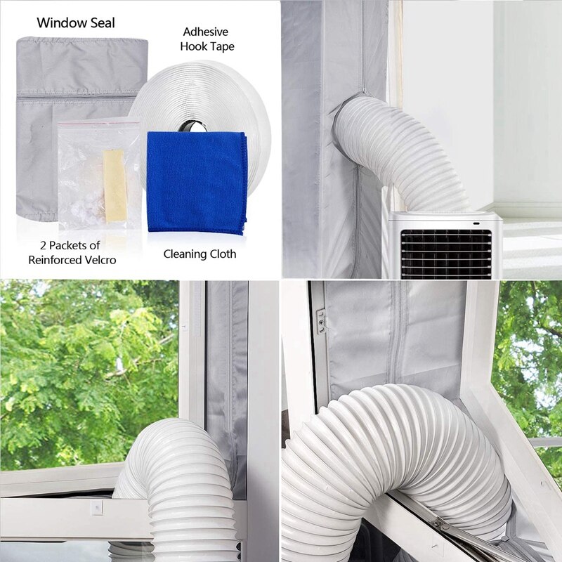 Sello de ventana de 400cm para aire acondicionado portátil y secadora, sellado de CA con Cierre adhesivo, fácil de instalar-gris
