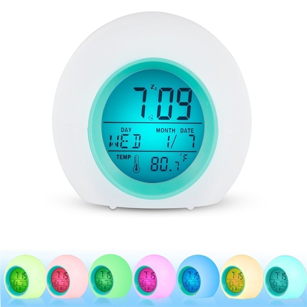 Alarm Clock LED Wake Up Light Digital Clock With Temperature Display & Sound Colorful Natural Sound Alarm Clock