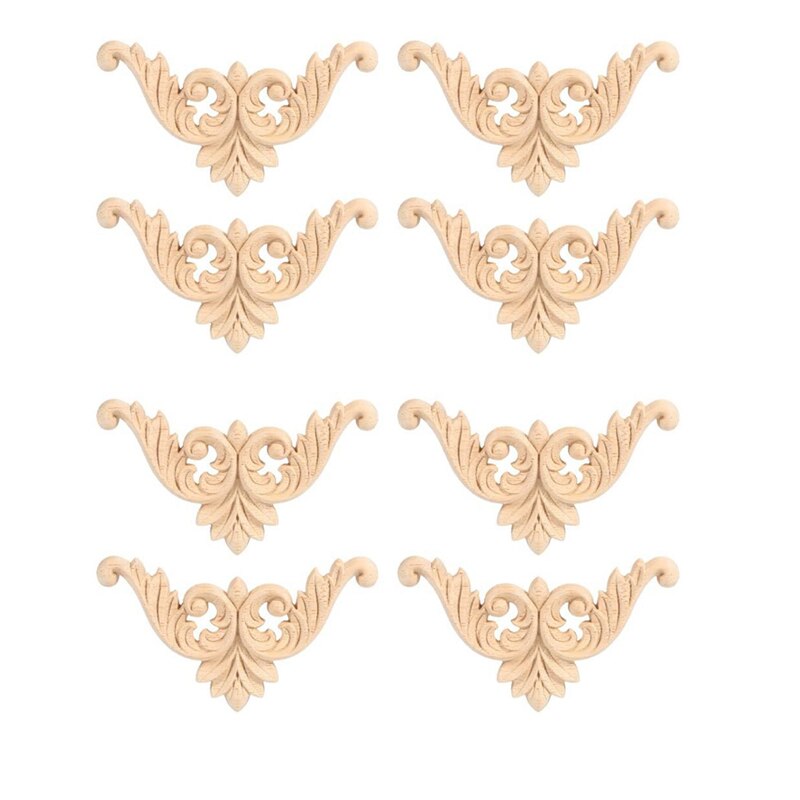 8Pcs Wood Carved Furniture Appliques Corner Onlay Applique Furniture Home Door Decor DIY Handmade (8 X 8cm)