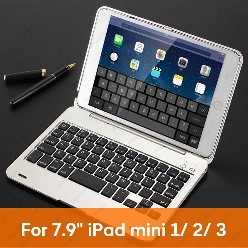 AIEACH 130° Smart Folio Keyboard Case For iPad Air 1 2 Mini 5 4 3 Cover With Sleep/Wake For iPad 5th 6th Pro 9.7 Case: mini 1 2 3 Silver