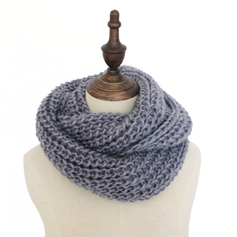 Solid Knitted Snood Winter Basic Infinity Scarf Ring for Women: Gray