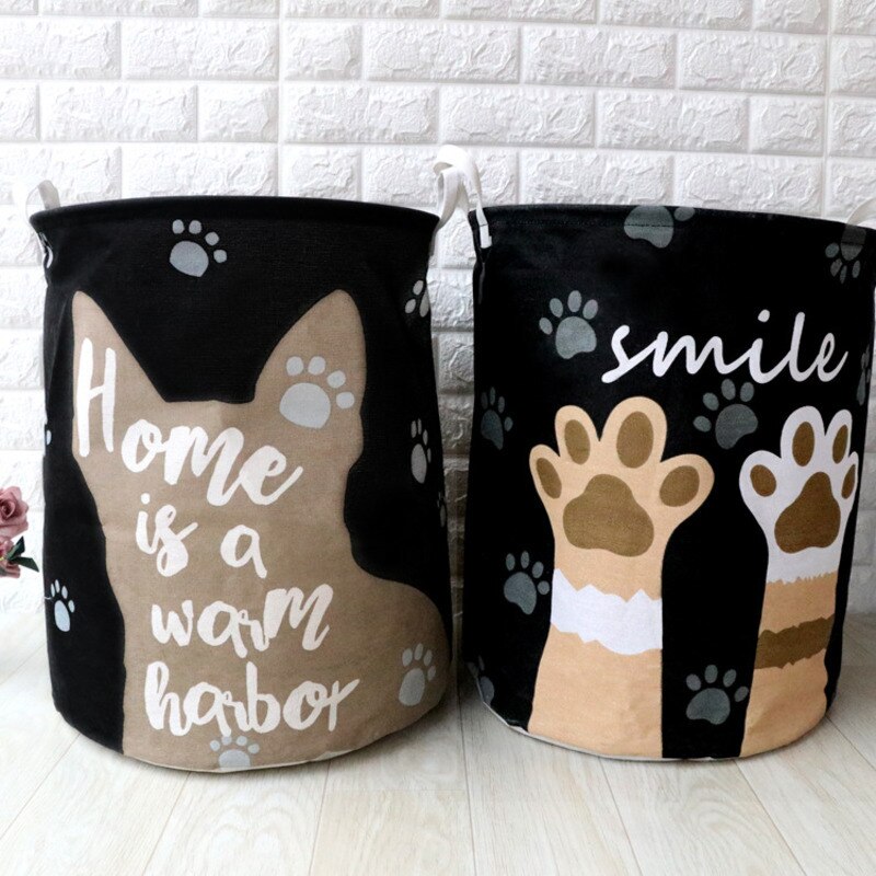 Cute Cat Dog Paw Large Folding Laundry Basket Cartoon Cat Storage Barrel Cotton Linen Dirty Clothes Hamper Toys Storage Basket