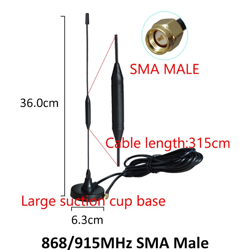868 Mhz 900-1800 Mhz LORA Antenne 5dbi SMA Männlich weiblich 300cm Kabel 868 mhz 915 IOT antena Saugnapf Antenne Basis magnetische antennen: 36CM SMA