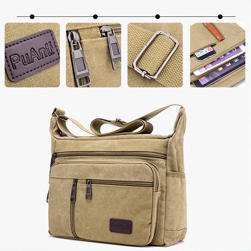 Good Qualtiy Men Travel Bag Canvas Casual Men Shoulder Crossbody Outdoor Bags Mens Travel School Retro Zipper Shoulder Bag
