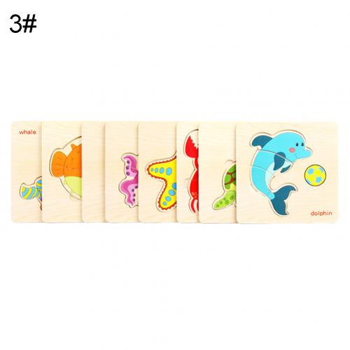 8 stuks Baby Puzzel Speelgoed Houten Cartoon Fruit Puzzel Puzzel Board Leren Baby Onderwijs Speelgoed Kleur cognitieve vermogen: Ocean Animal