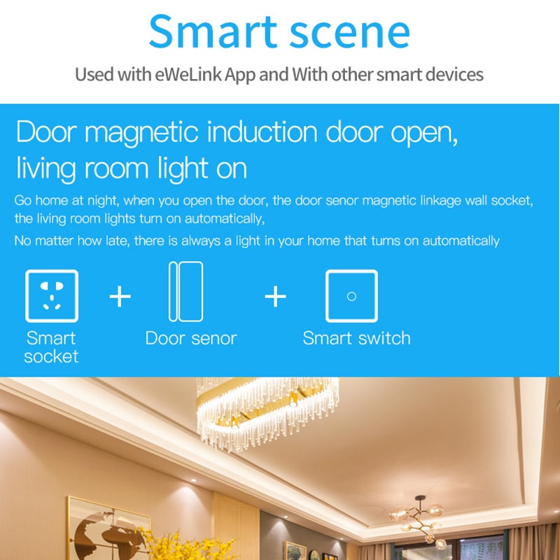 Ewelink, sensore per porta wifi, app per controllo di sicurezza della porta, interruttore magnetico, sensore di apertura della porta e della finestra senza fili, funziona con alexa