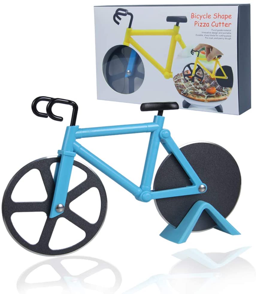 Bicycle Pizza Cutter, Bike Pizza Slicer with Non-stick Stainless Steel Dual Cutting Wheels Bike Pizza Cutter Wheel: Default Title