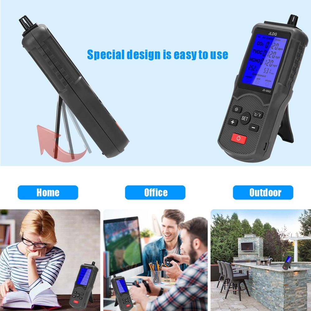 air Tester detector CO2 TVOC Meter detector temperature and humidity monitor Measuring Device with battery USB cable