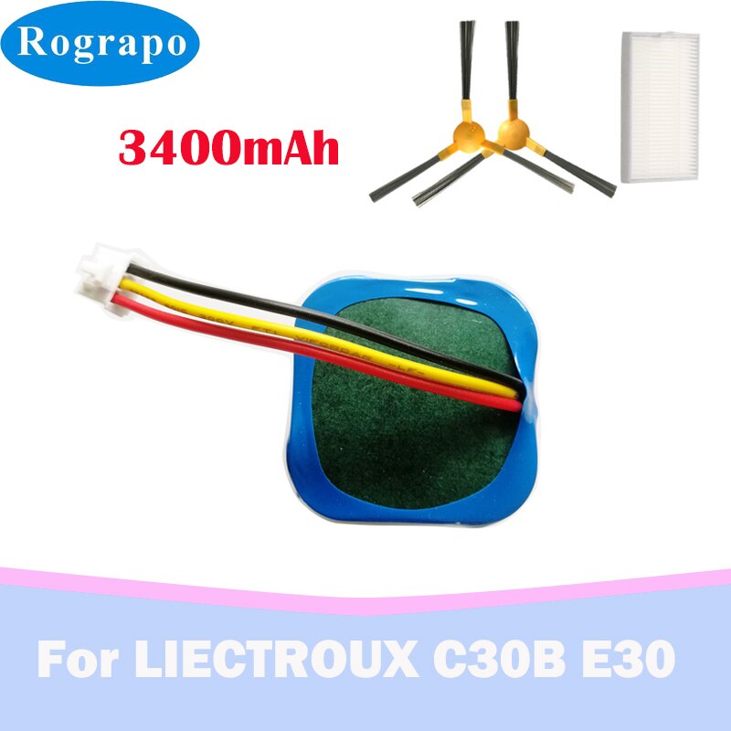 New 14,4 v 2800 li-ion battery parts kit, side brush for liectroux  c30b e30 robot vacuum cleaners: 3400 mah 1- plug