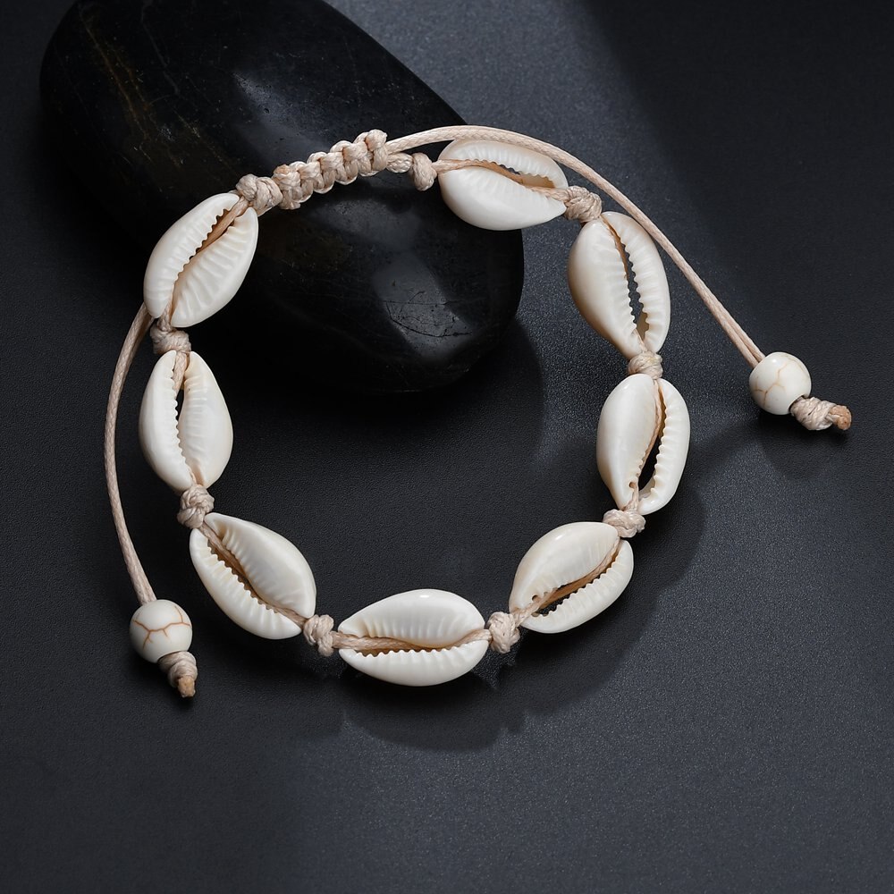 Della boemia di Mare Naturale shell braccialetti di Fascino Per Le Donne Degli Uomini di Estate spiaggia di sabbia A Mano Stringa di Corda catene Braccialetto Gioielli FAI DA TE