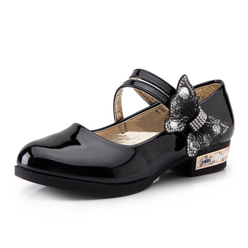 Rouge noir enfants filles chaussures en cuir enfants à talons hauts filles princesse chaussures pour fête mariage grandes filles chaussures de danse 4-16T: black / 27