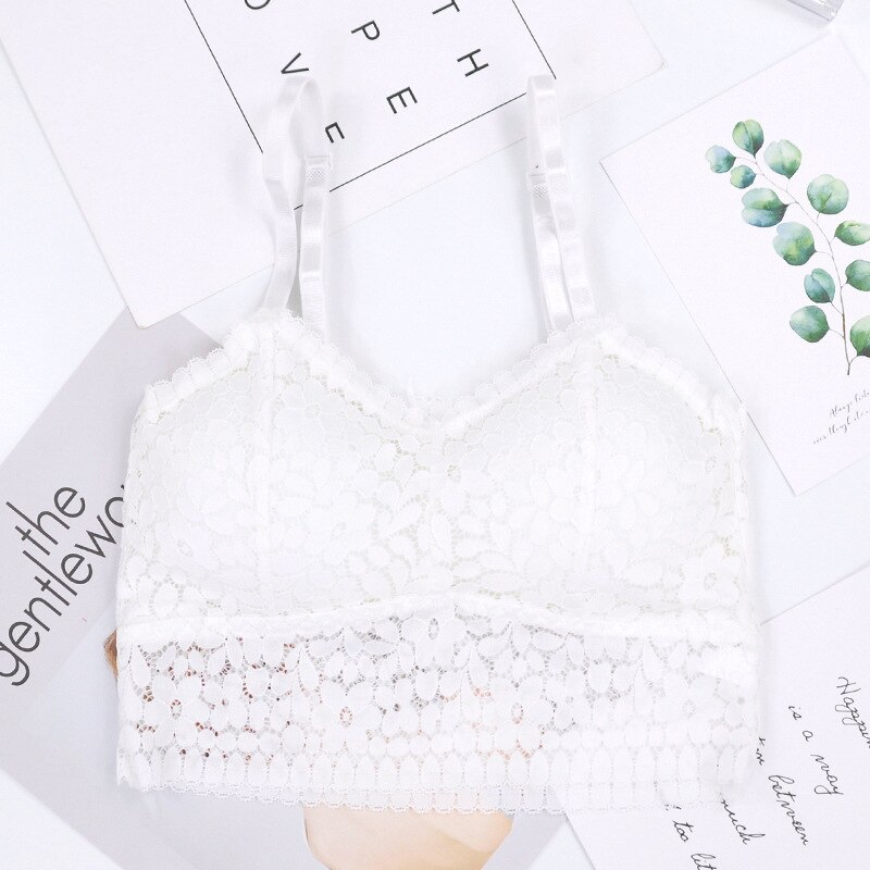 CHRLEISURE Lace Bra Adjustable Shoulder Strap Women Bra No Rims Comfortable Underwear: White