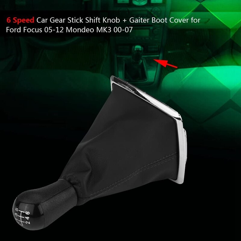 6 Speed Gear Shift Knob Gaiter Boot Cover Kit Gear Shift Knob for Ford Focus MK2 2004