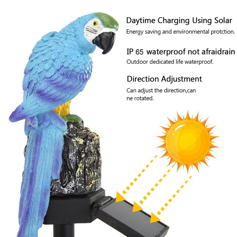 Parrot Solar Light LED Outdoor Lawn Ornament Powered Garden Bird Shape Lighting Waterproof Novelty Lamp