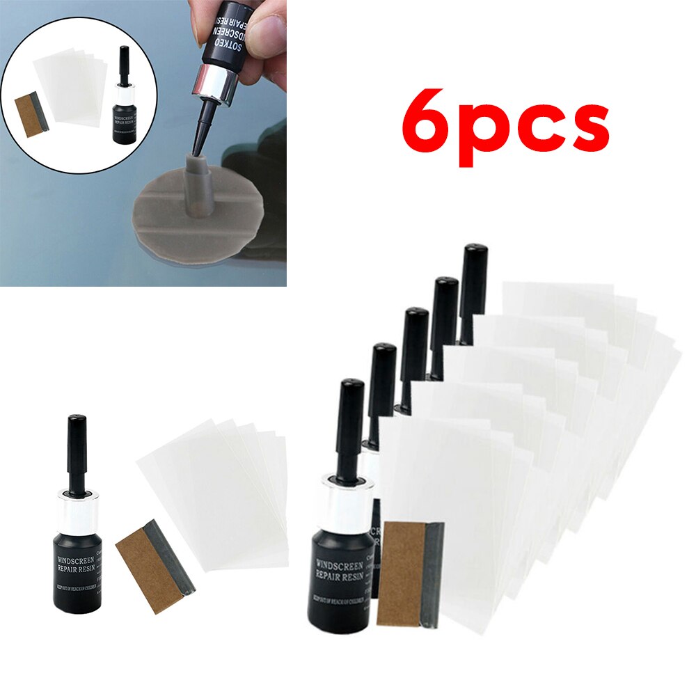 6 Pack Repair Liquid Car Glass Nano Repair Windscreen Chips Cracks Black