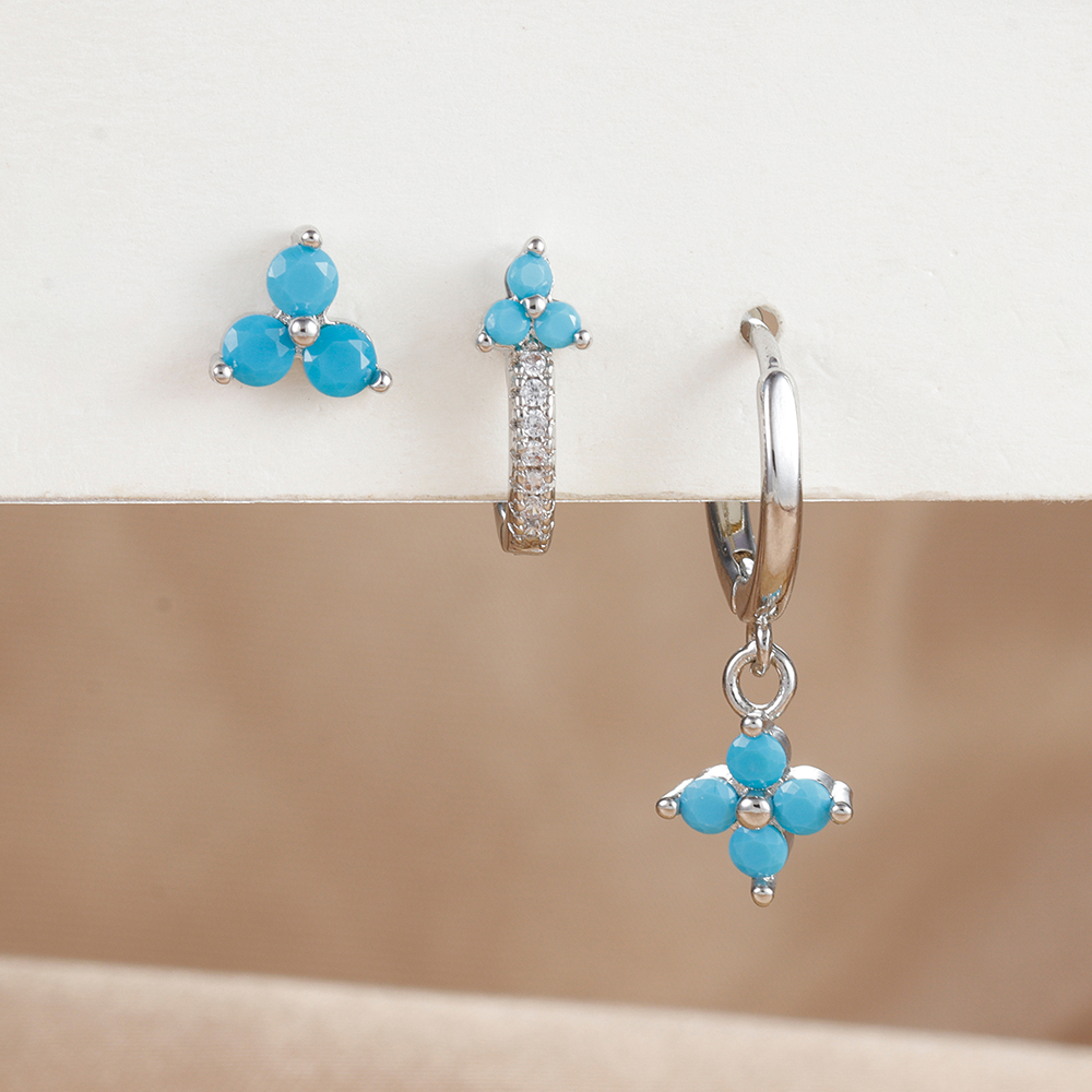 Conjunto de pendientes de aro pequeños con flores de acero inoxidable para mujer, aretes de joyería para Piercing de cartílago Huggie chapados en oro de 18 quilates, 3 uds.: Pistola negra plateada