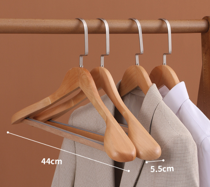Velvet coat hanger wood flocking wide shoulder suit clothes rack home Wardrobe closet organizer luxury clothes wooden hanger: XL / Dark Khaki