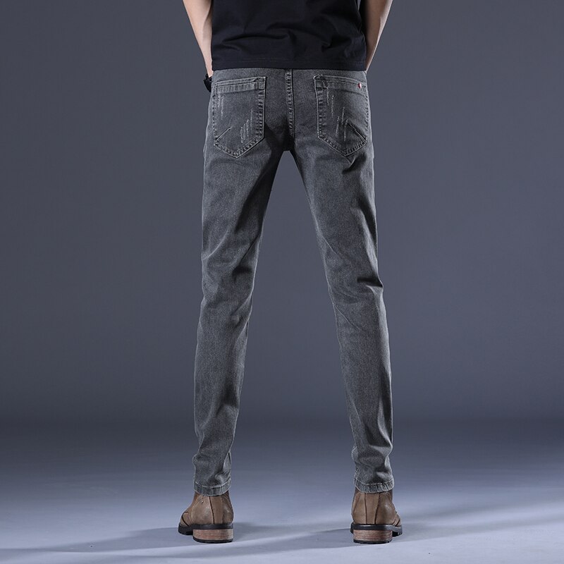 Heren slim jeans straight fit gescheurde jeans distressed grijze kleur den ropa de hombre jeans