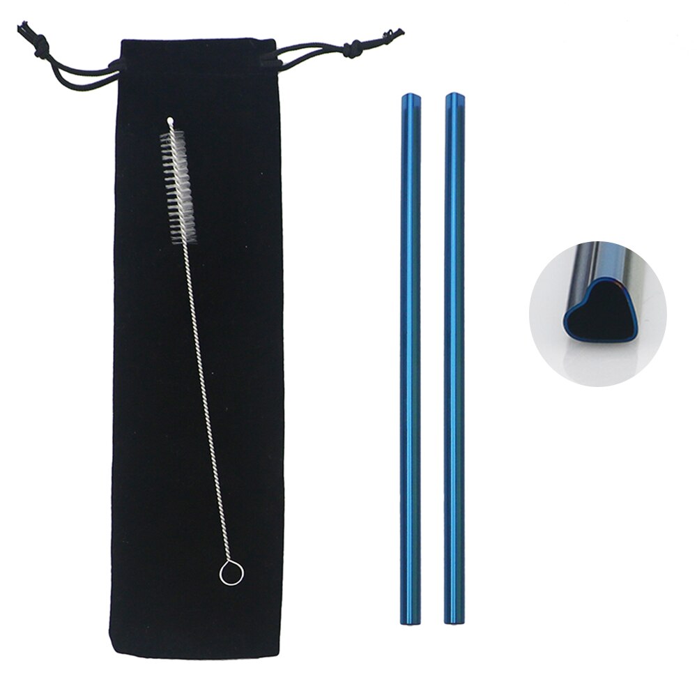 2/4Pc Reusable Love Shape Drinking Straws Set Wedding Decoration Metal Straw Stainless Steel Straw Straight Straw Birthday Party: 2 Pcs Blue