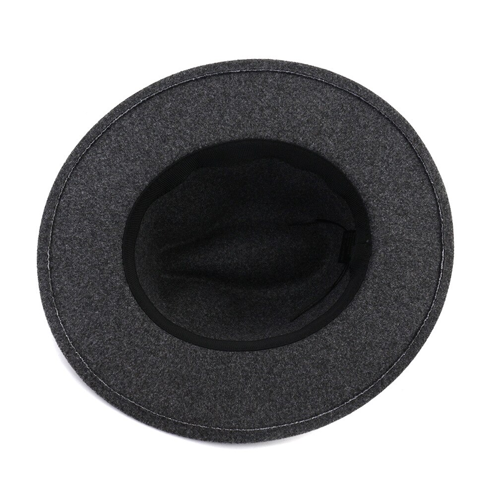 Sombrero Fedora de lana con lazo de cuero para hombre, gorra redonda americana y europea, color negro, para Otoño e Invierno