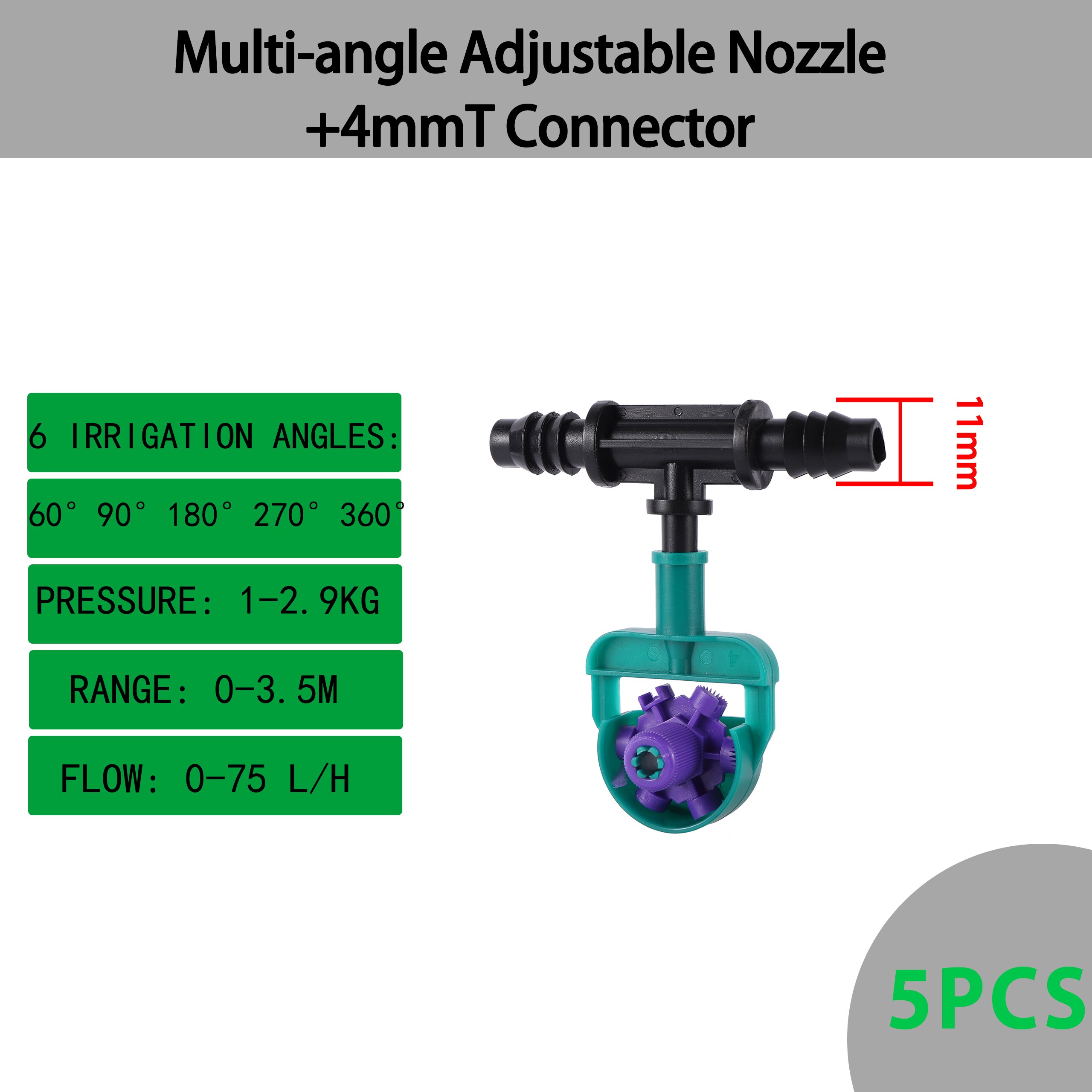 5PCS Garden Irrigation Pipe Fittings Home Garden Irrigation Multi-Angle Adjustable Sprinkler Greenhouse Agriculture Watering Kit: 8726