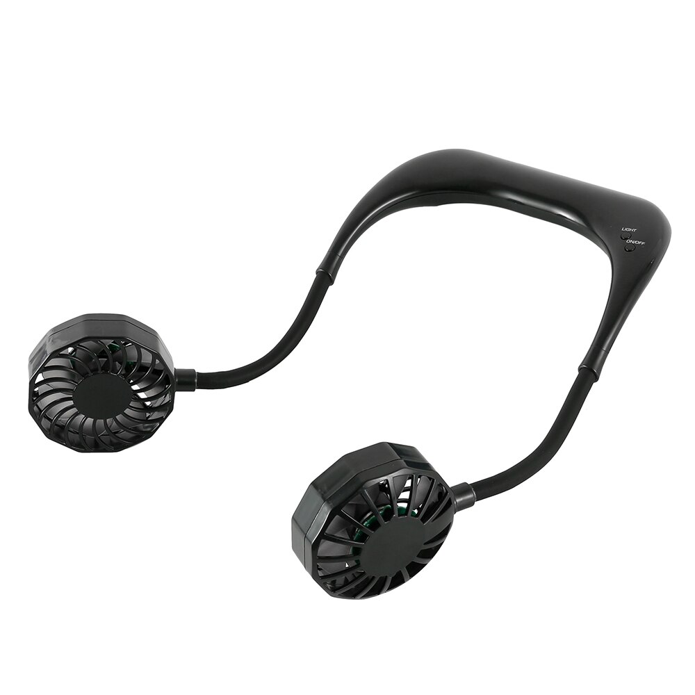 Usb Draagbare Ventilator Koude Fan Handsfree Hals Fan Opknoping Oplaadbare Mini Sport Fan 3-Speed Verstelbare Hals Dual fan Home Office: black