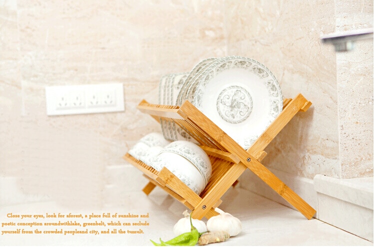 Bamboo dish rack kitchen utensils shelf storage drain rack