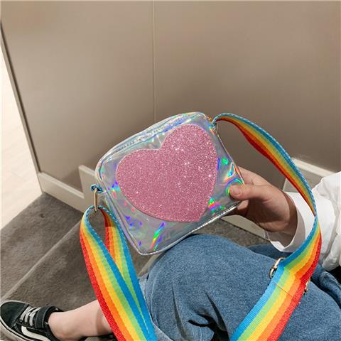 Regenboog Liefde Meisjes Mini Portemonnee Mooie Kinderen Kleine Vierkante Schoudertassen Pu Leer Baby Jongens Kids Crossbody tas: Zilver