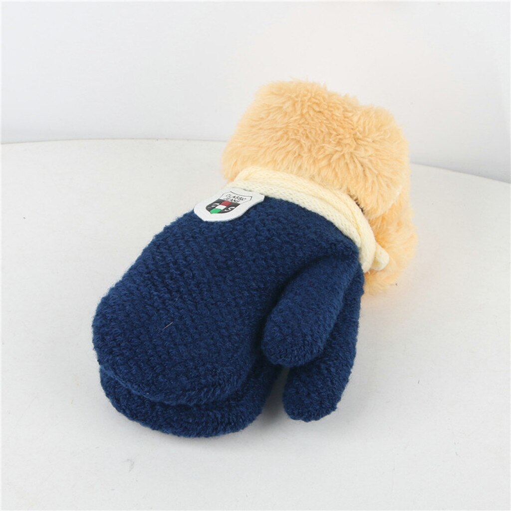 Navidad ofertas Winter Baby Fäustlinge Handschuhe Für Mädchen Solide Kinder Warm Halten Verdickung Und Furring Gestrickte Handschuh детские: Navy Blau