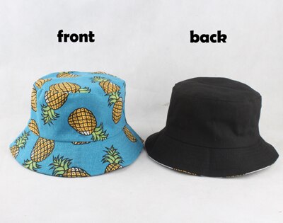 Panama Emmer Hoed Mannen Vrouwen Zomer Emmer Cap Banana Print Geel Bob Hoed Hip Hop Gorros Vissen Visser Hoed: pineapple blue