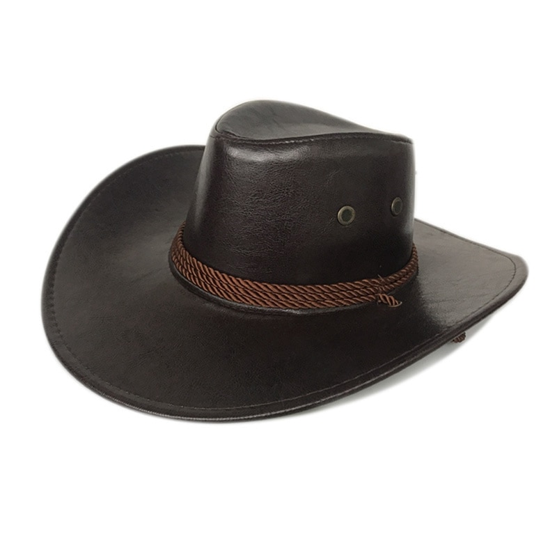 Sombrero de vaquero de cuero PU para hombre y mujer, gorras de Color liso de ala ancha para caballero, Casual, de viaje, Fancy Party, sombreros de vaquera para hombre y mujer