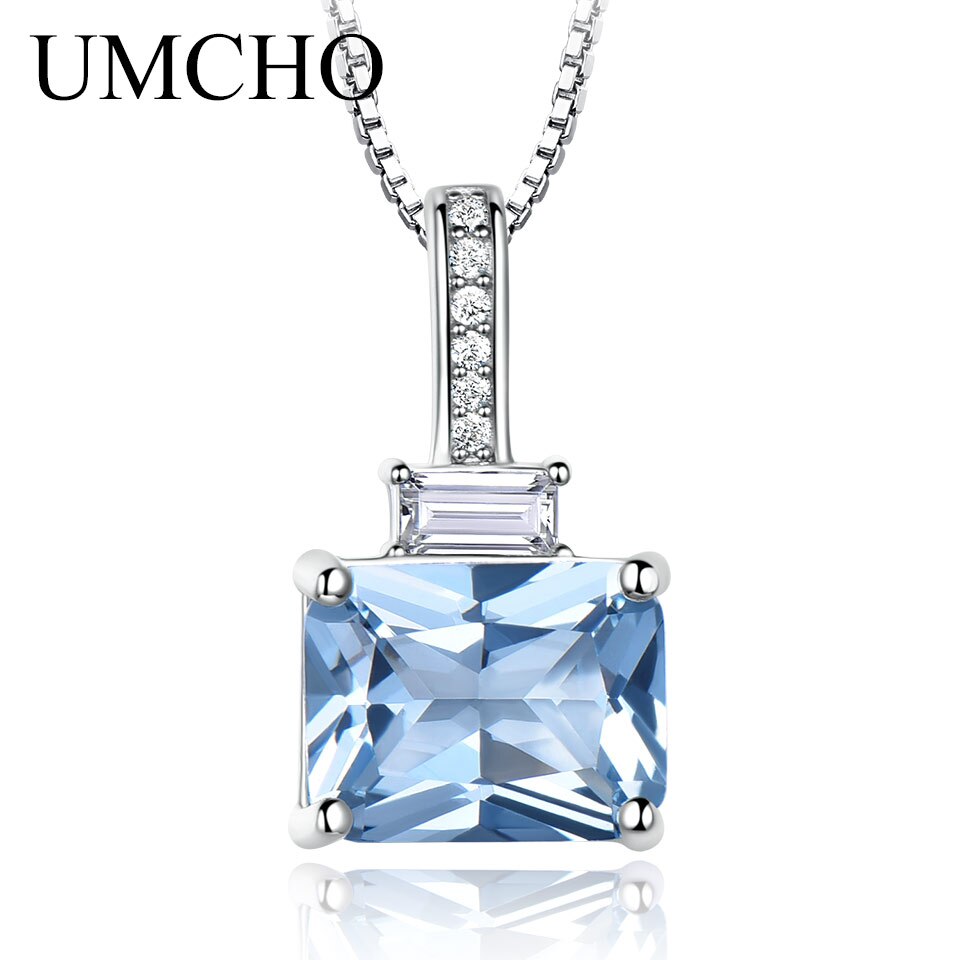 UMCHO Rechthoek Nano Emerald Ketting Echt 925 Sterling Zilveren Hangers Kettingen voor Vrouwen Anniversary Fijne Sieraden