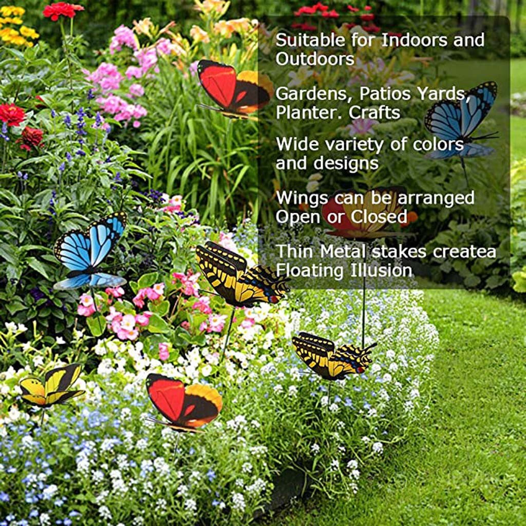 50pcs Colorful Garden Butterflies Stakes Patio Butterfly Ornaments On Sticks Plant Decoration Garden Ornament