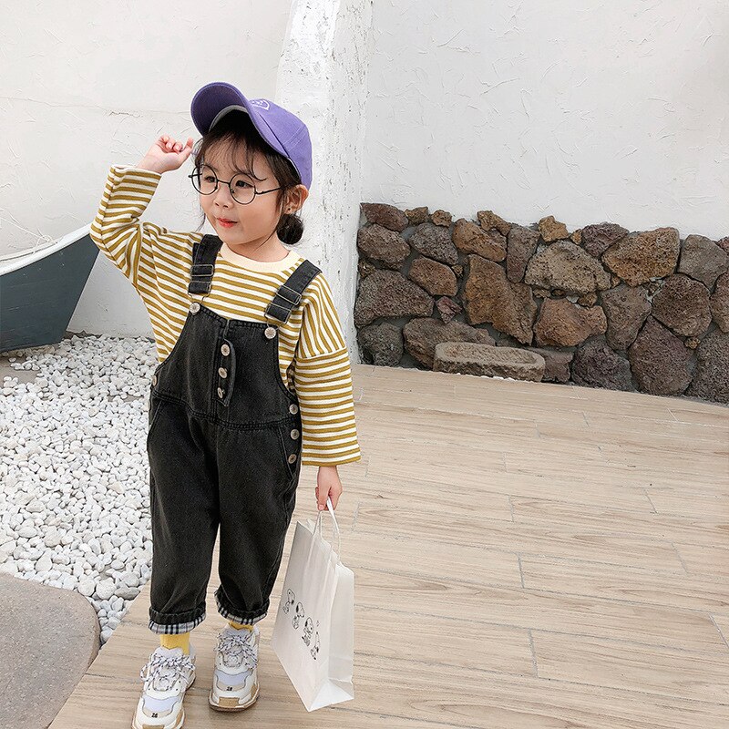 Autumn boys girls patchwork denim overalls children all-match casual suspender trousers